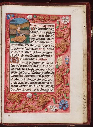 St. Agnes of Rome holding a book, a lamb lying in front her