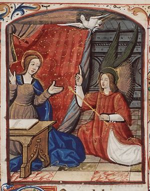The Annunciation: Gabriel announces Christ's birth to Mary