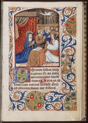 Pentecost: the Holy Spirit descends upon Mary and the apostles