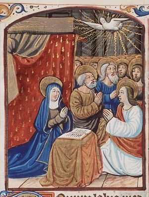 Pentecost: the Holy Spirit descends upon Mary and the apostles