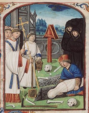 Burial service on a grave-yard