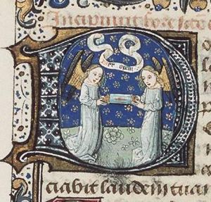 Two angels showing a reliquary with relic of the Holy Cross