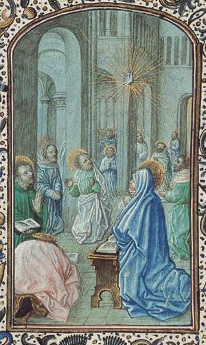 Pentecost: the Holy Spirit descends upon Mary and the apostles