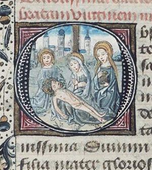 Lamentation: the dead Christ lamented by Mary, St. John and St. Mary Magdalene