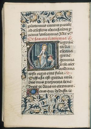 St. Catherine of Alexandria holding a sword, a wheel with Emperor Maxentius at her feet
