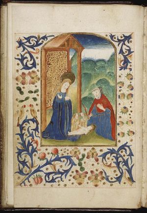 The Nativity: the adoration of the Christ-child by Mary, St. Joseph and angels
