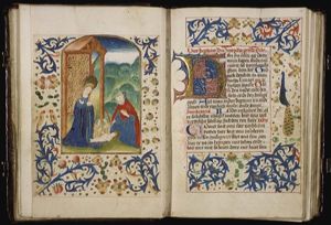 The Nativity: the adoration of the Christ-child by Mary, St. Joseph and angels