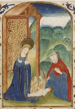 The Nativity: the adoration of the Christ-child by Mary, St. Joseph and angels