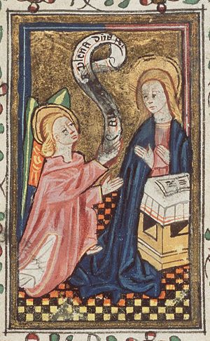 The Annunciation: Gabriel announces Christ's birth to Mary