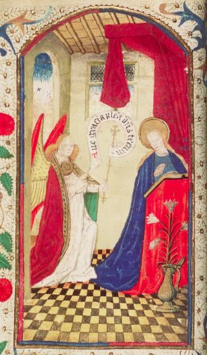 The Annunciation: Gabriel announces Christ's birth to Mary