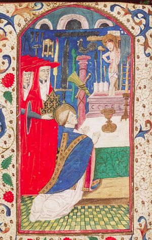The mass of St. Gregory the Great: Christ appears on the altar