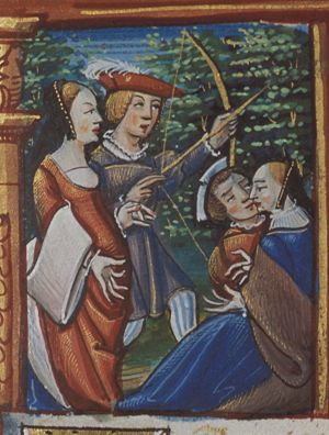 April: a couple hunting and a pair of lovers