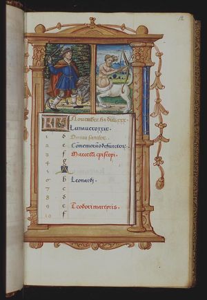 November: a man knocking acorns out of oak trees