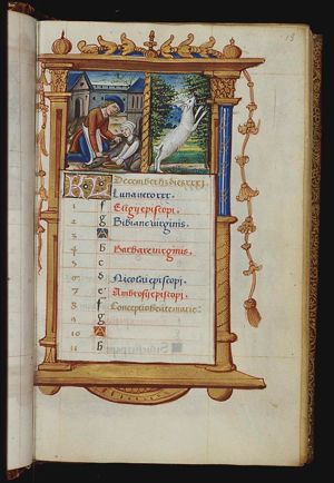 December: a man and a woman slaughtering a pig