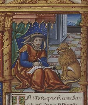 The Evangelist St. Mark writing with his symbol the lion