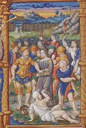 The arrest of Christ: the kiss of Judas; the ear of Malchus cut off by St. Peter