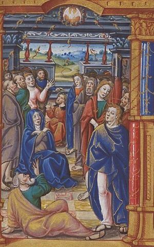 Pentecost: the Holy Spirit descends upon Mary and the apostles