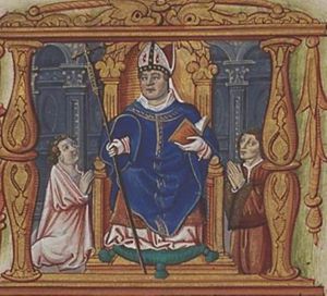 St. Claude as bishop enthroned with donor and praying man (delivered from dead?)