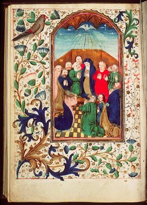 Pentecost: the Holy Spirit descends upon Mary and the apostles