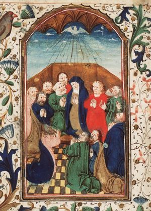 Pentecost: the Holy Spirit descends upon Mary and the apostles