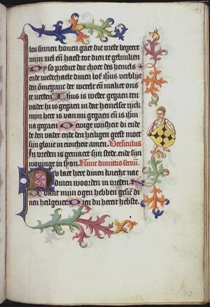 Naked boy carrying a coat of arms