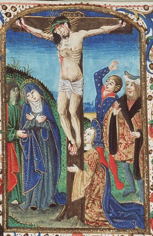 The Crucifixion, with Mary, St. John, St. Mary Magdalene and two others (the confessing centurion and soldier?)