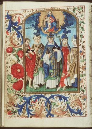 The Trinity: God the Father holding the body of Christ (Not Gottes); adoring angels; Sts. John the Baptist, Stephen, Peter, Martin, Mary Magdalene